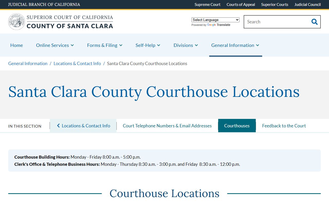 Santa Clara County Court courthouse locations list