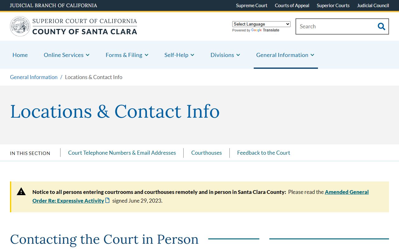Santa Clara County Court general contact page