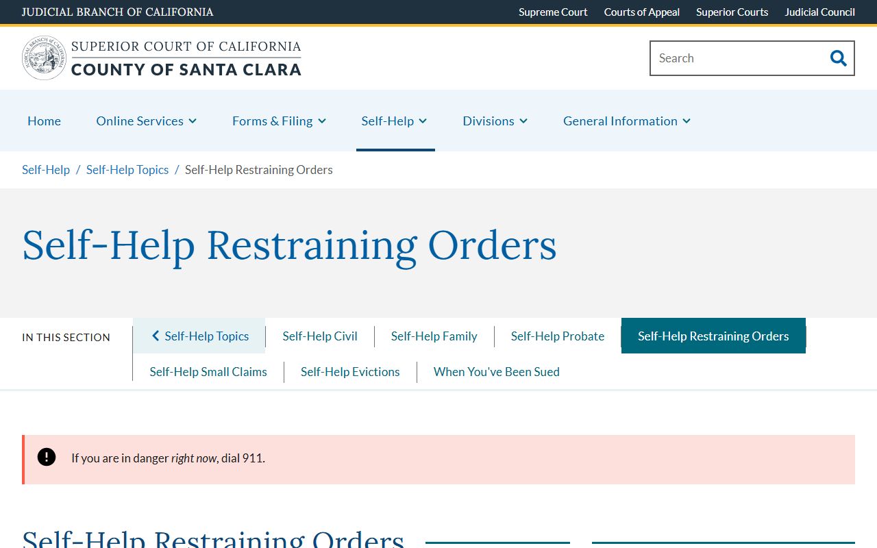 Santa Clara County restraining orders self-help page tied to warrant enforcement