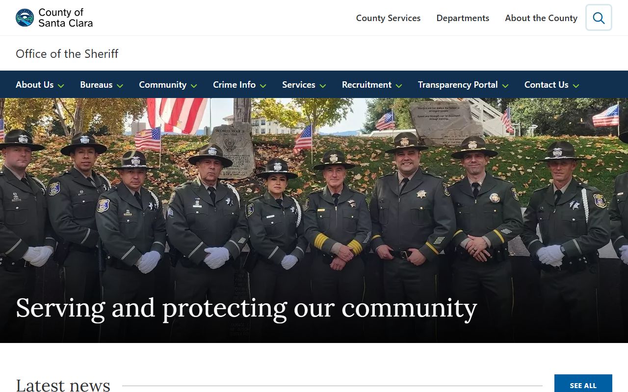 Santa Clara County Sheriff homepage with inmate records links