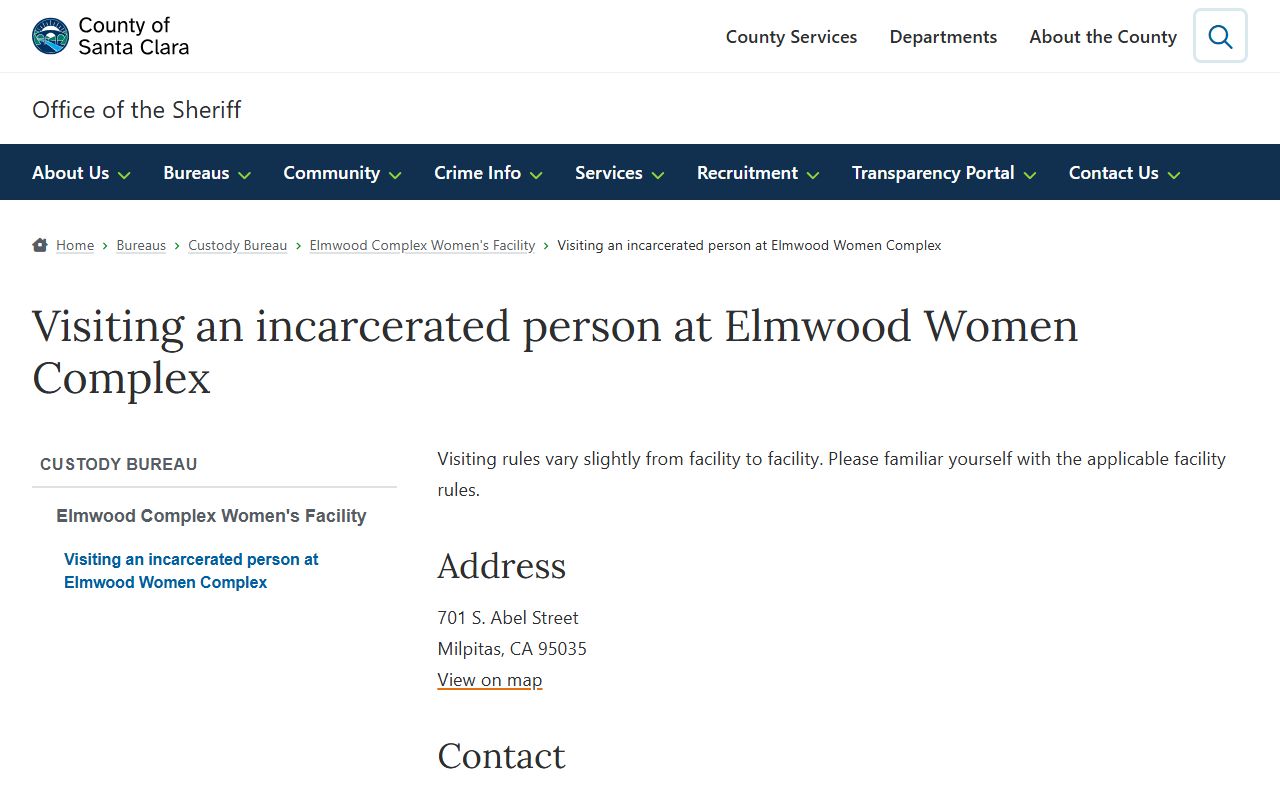 Santa Clara County Elmwood Women visiting page