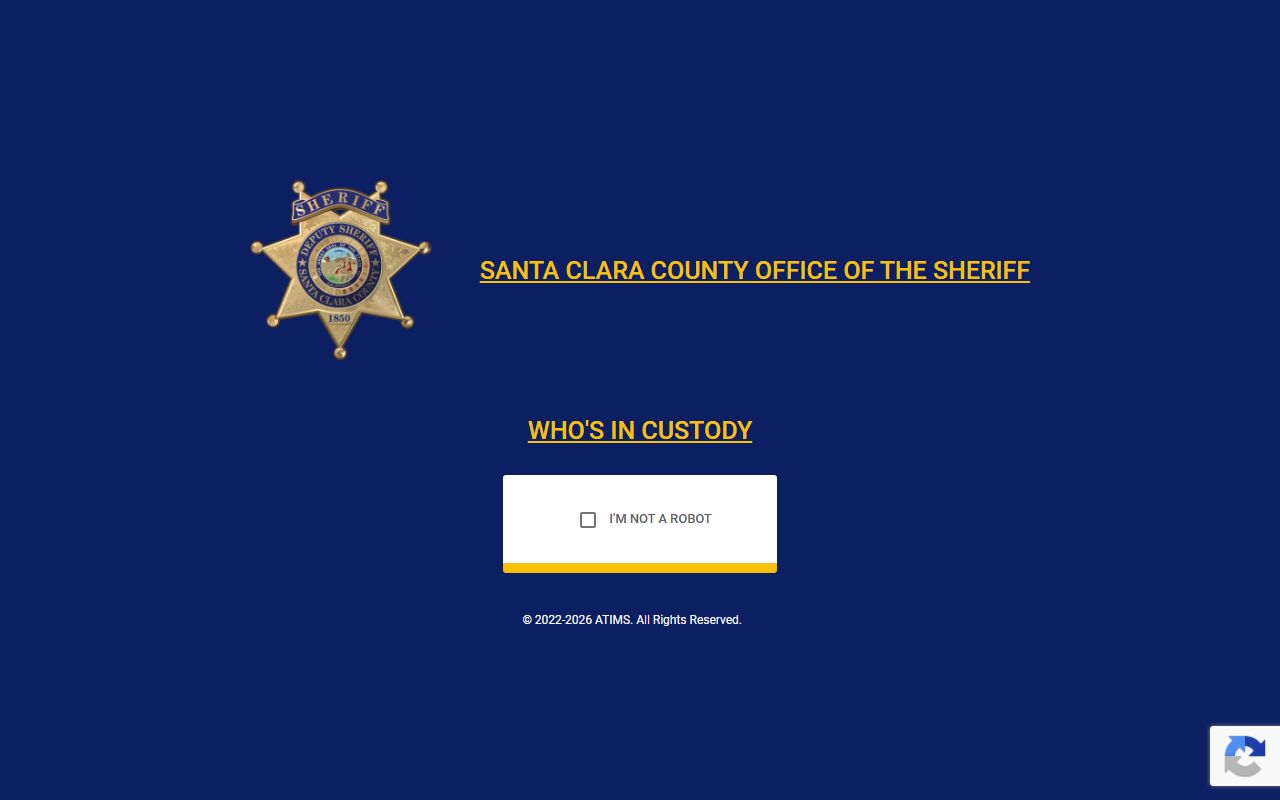 Santa Clara County Sheriff ATIMS inmate search form