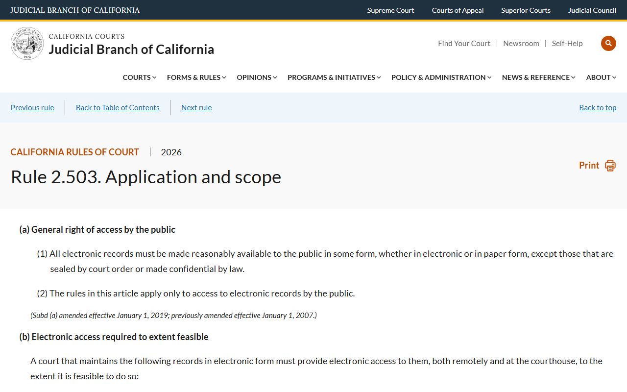 Santa Clara County court records Rule 2.503 remote access