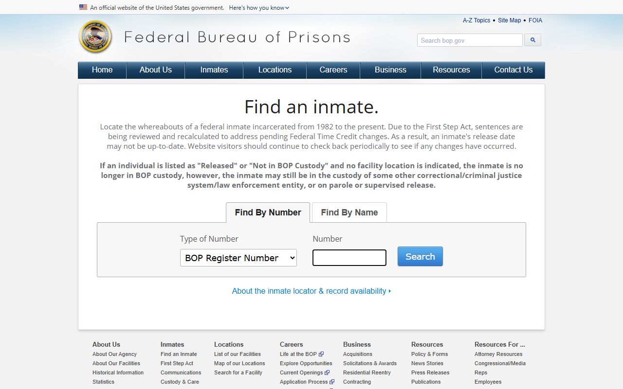 Santa Clara County released inmates Federal Bureau of Prisons locator