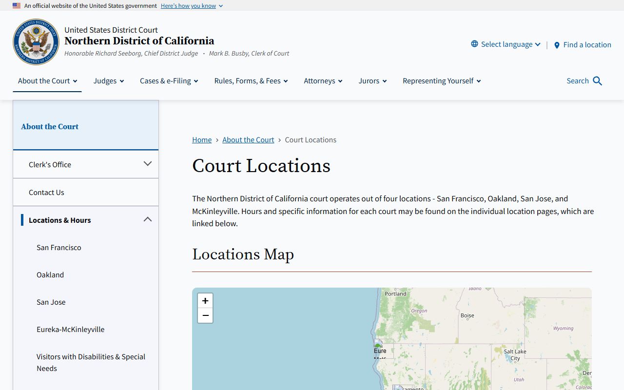 Santa Clara County federal court locations Northern District of California