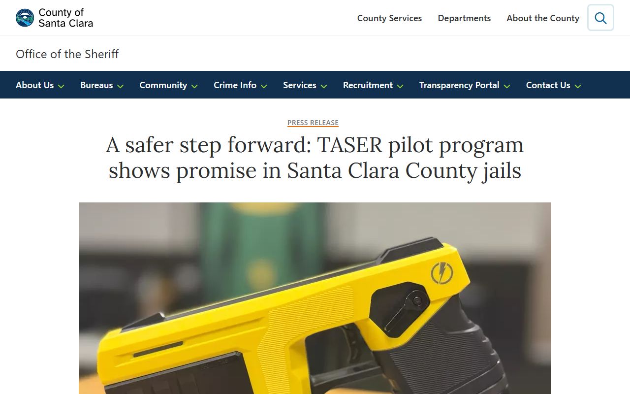 Santa Clara County Sheriff TASER 10 pilot program release in custody facilities